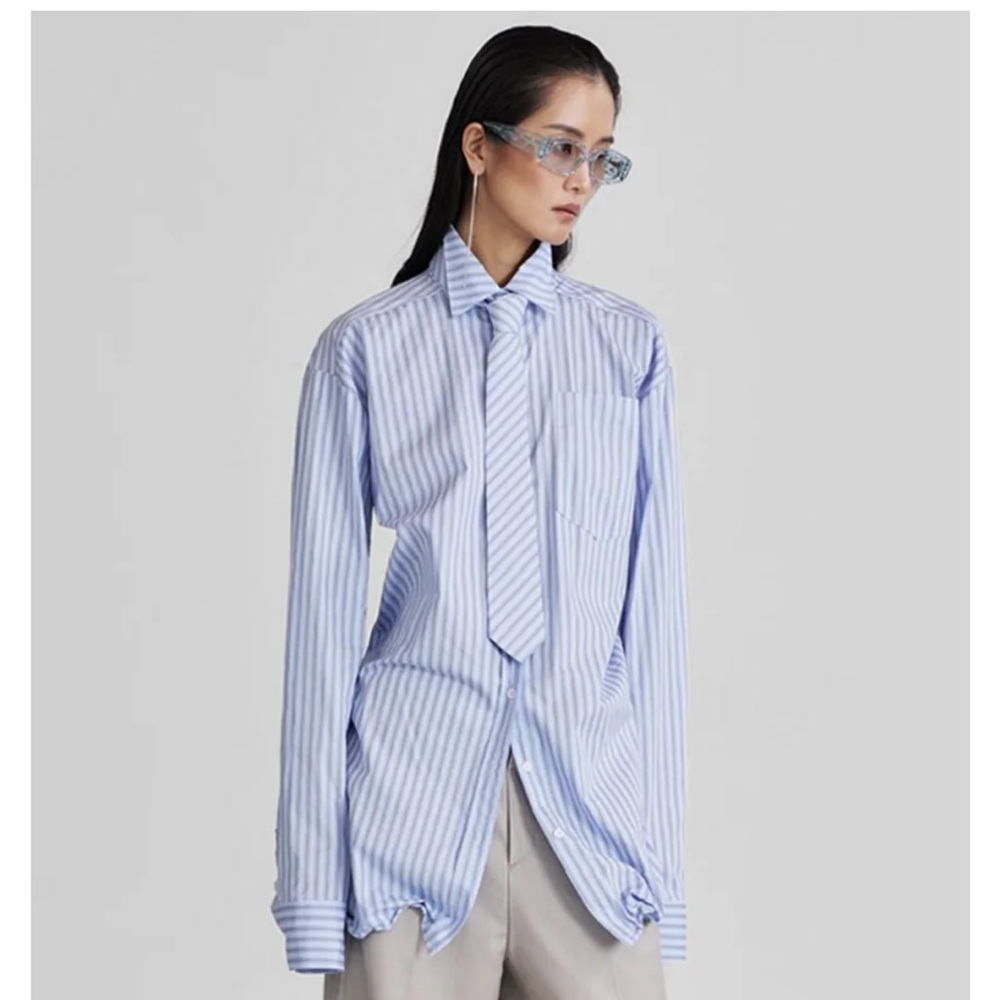 The Frankie Shop Light Blue & White Striped Men’s Dress Shirt